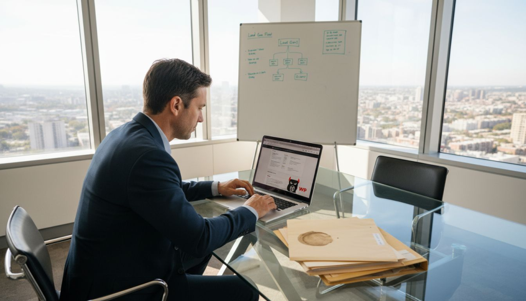 Business owner reviewing website design leads