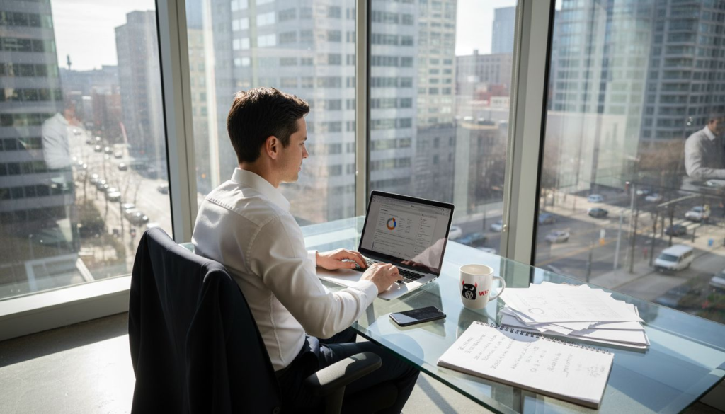 Business owner checking website analytics