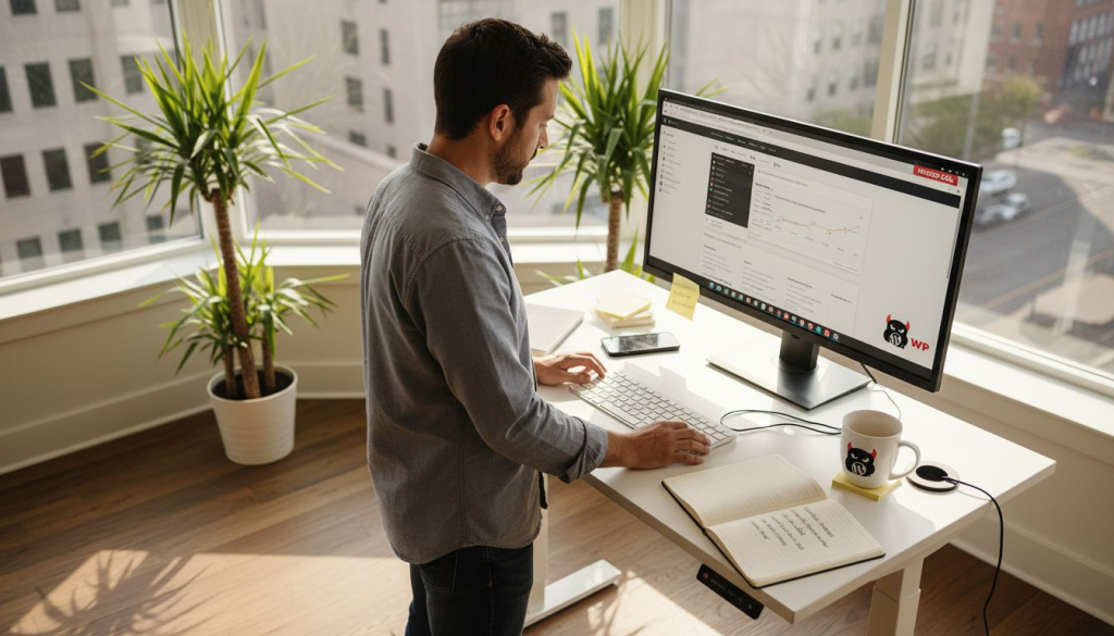 Small business owner reviewing WordPress hosting