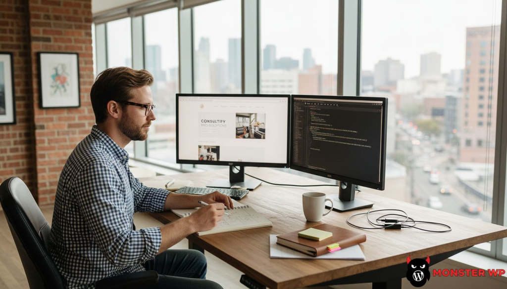 Web designer reviewing service firm website