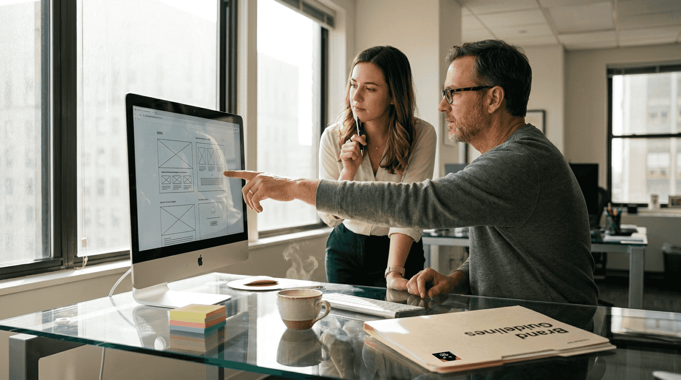 Business owner and designer review website design