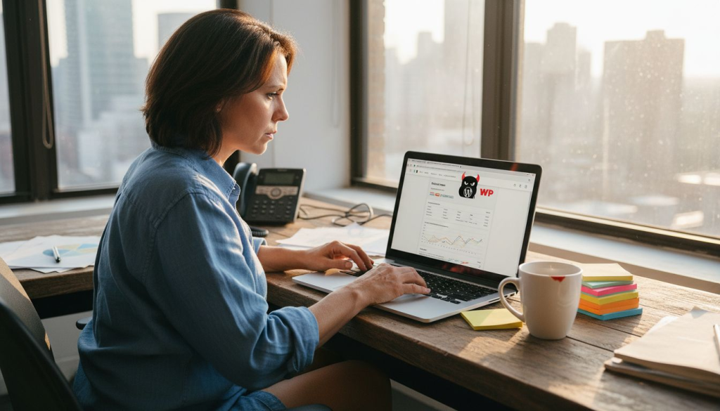 Business owner checks website lead analytics