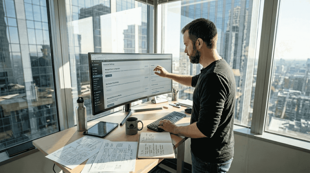 Web designer working on custom WordPress layout