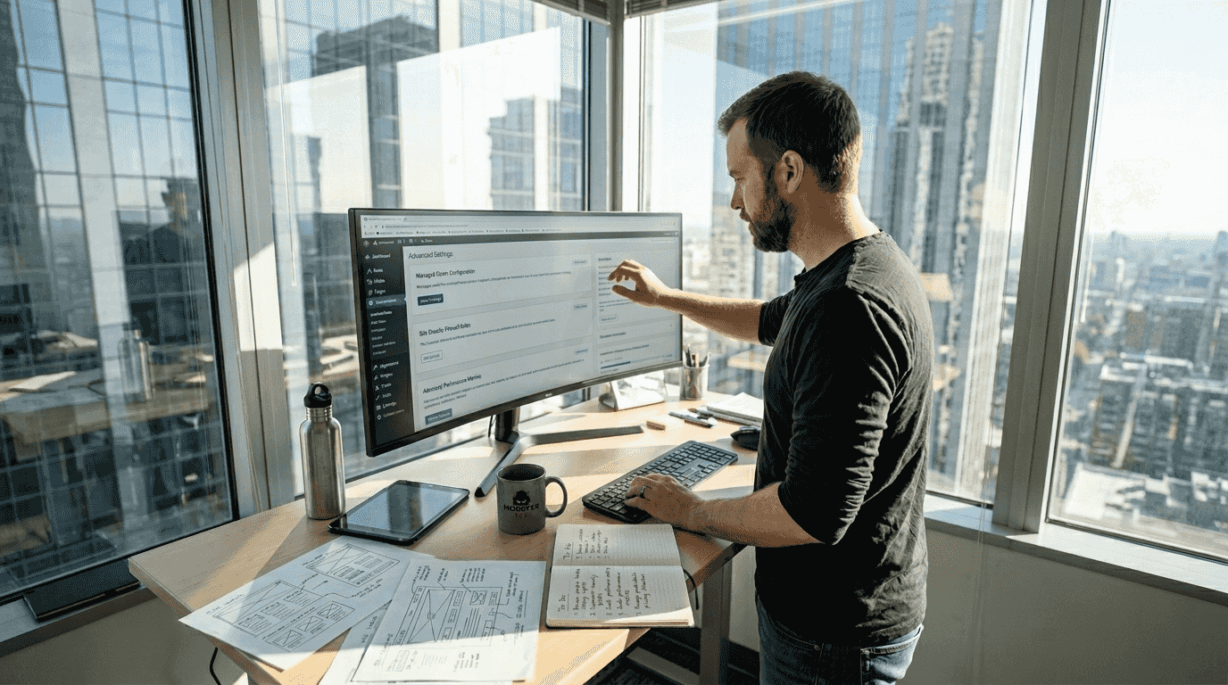 Web designer working on custom WordPress layout