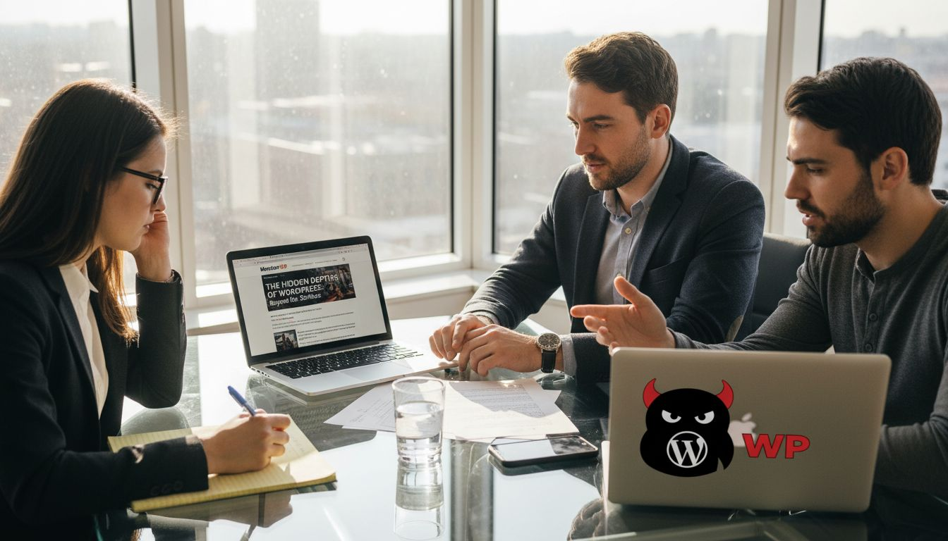 Team reviewing business website in office space