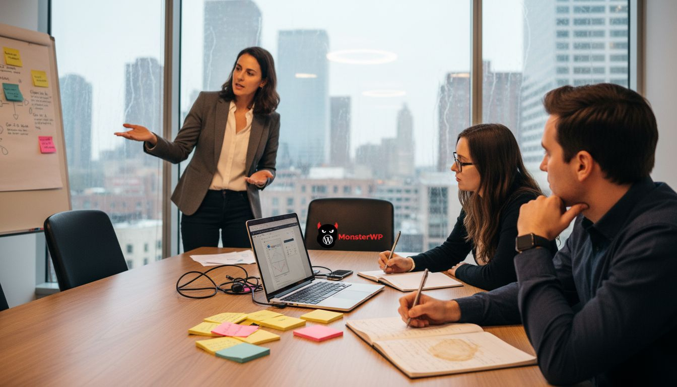 Team members meeting to plan website launch