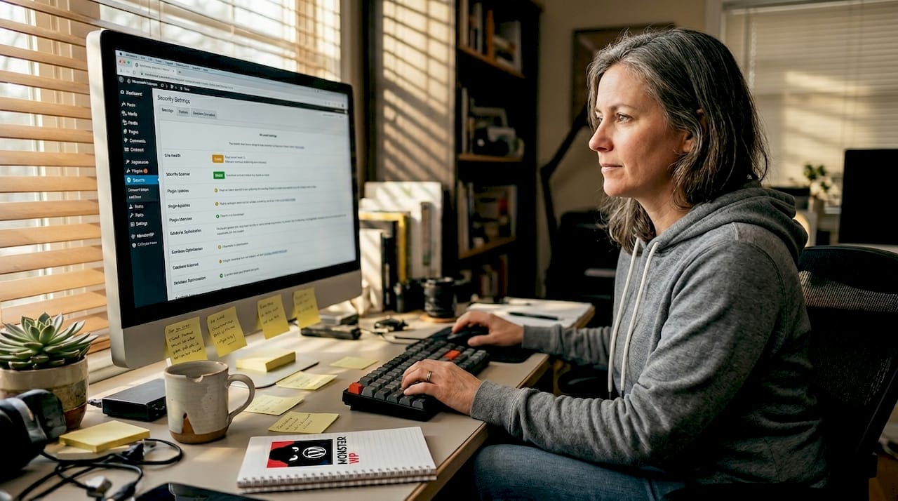 Developer reviewing WordPress security settings