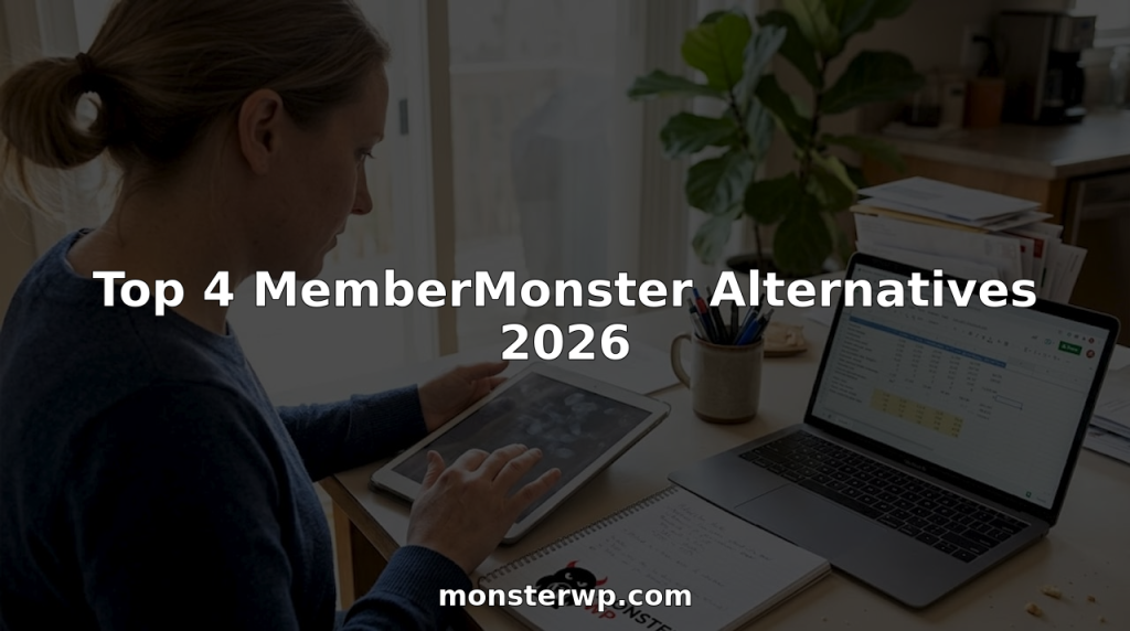 Business owner comparing membership software at kitchen table