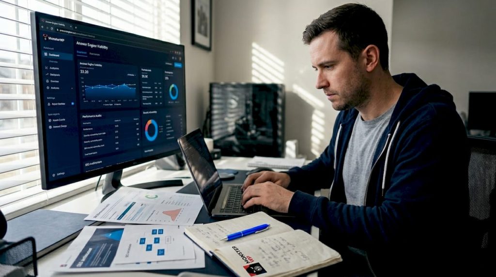 Digital marketer analyzing answer engine SEO