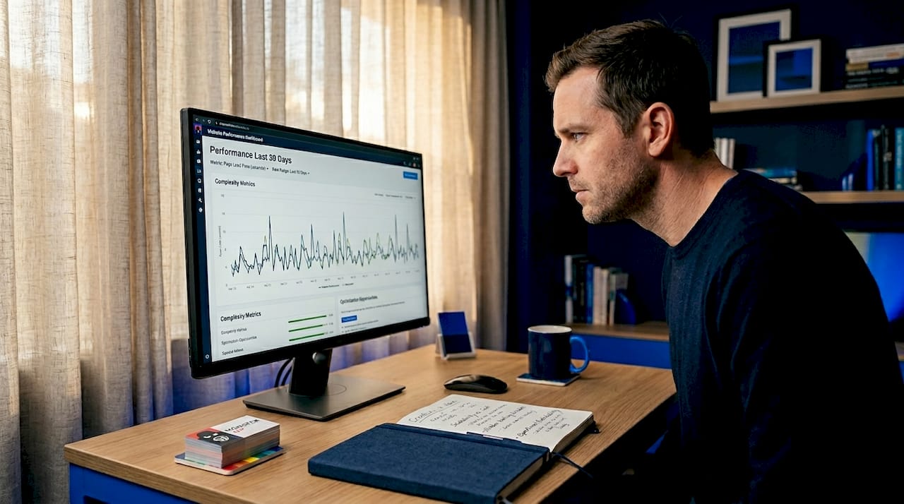 Business owner checks website speed dashboard