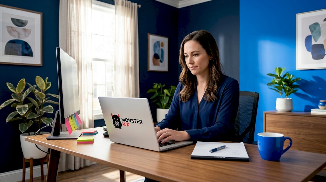 Content strategist typing on laptop at desk