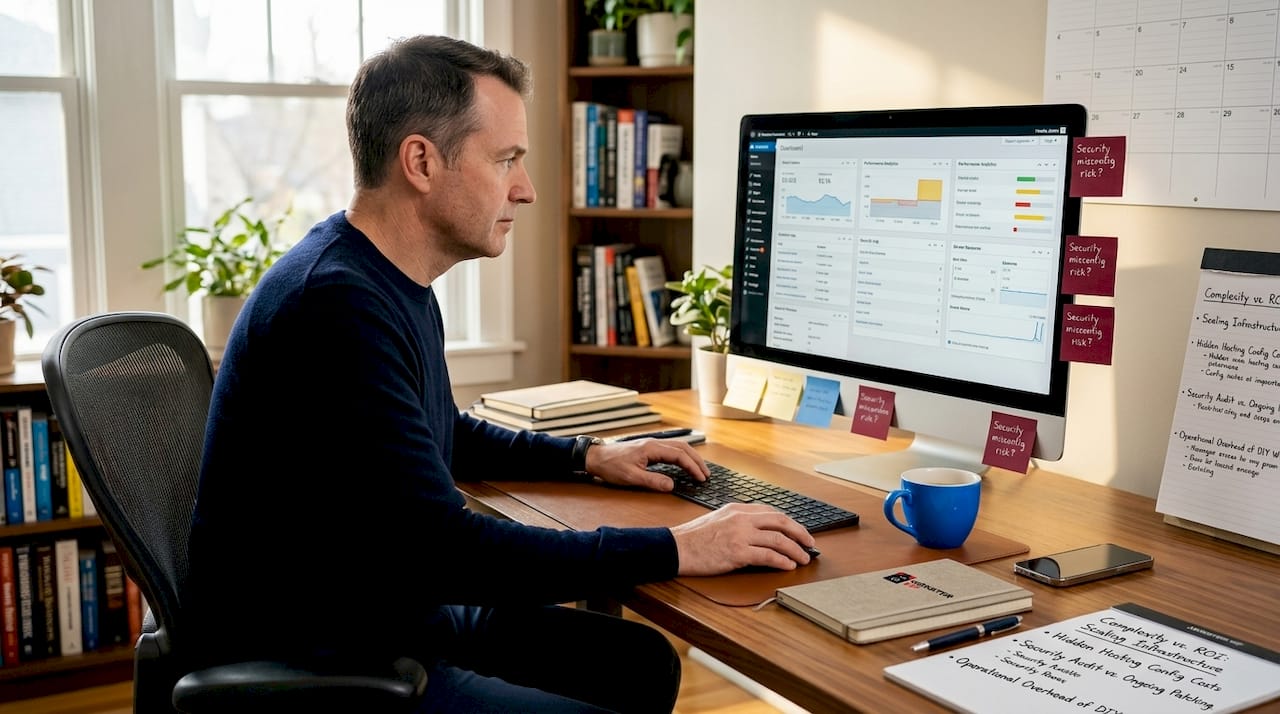 WordPress agency specialist working at desk in home office